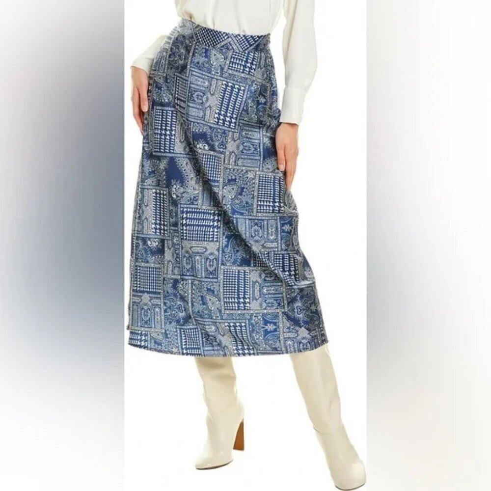 J. McLaughlin Women's Zahara Bias Midi Skirt Size 8 Pearson‎ Patch Blue Taupe
